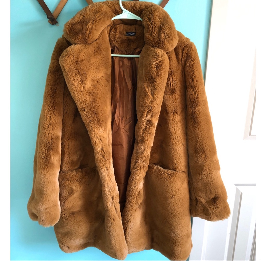 🆕Nasty Gal Faux Fur Golden Brown Coat